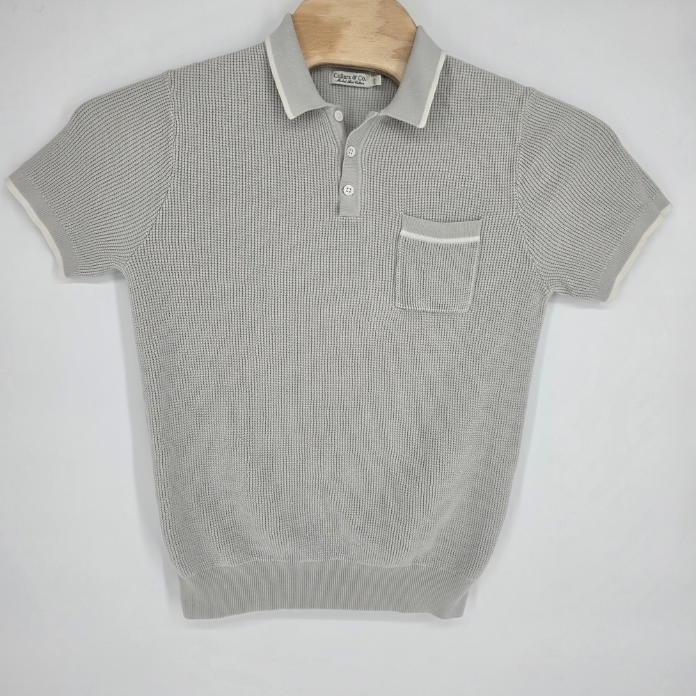 Collars And Co Waffle Knit Short Sleeve Polo Small Shirt Gray Preppy